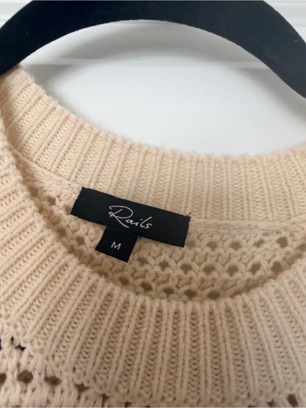 Anthropologie, Penelope Striped Crochet Knit Top, Cream/Navy, M - Picture 7 of 8
